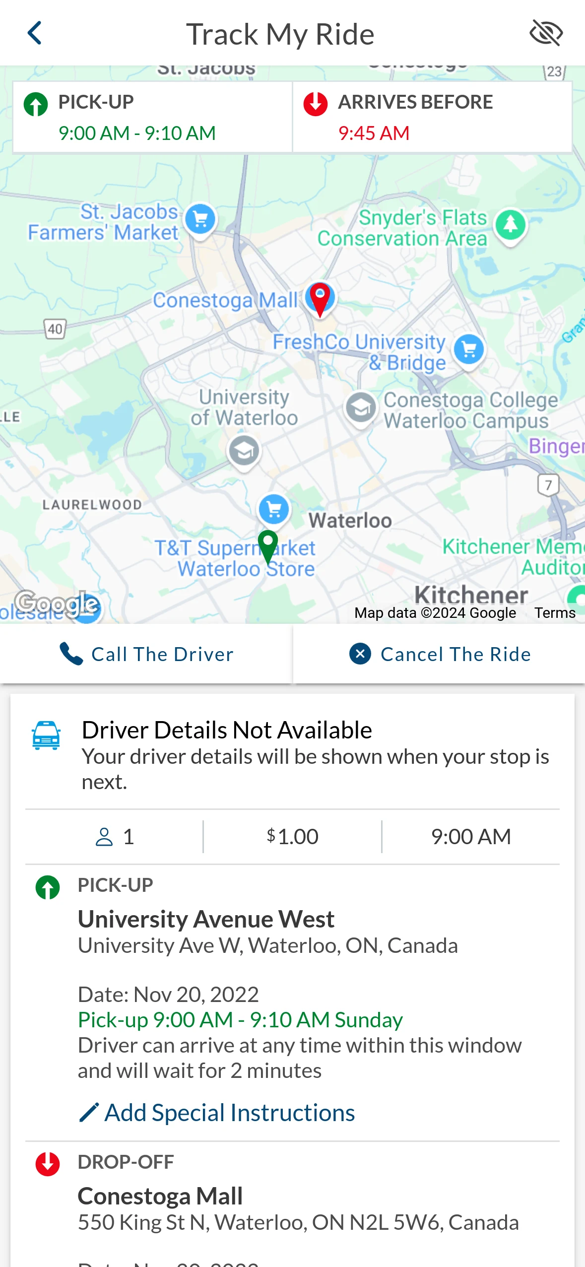 RideCo Waterloo screenshot