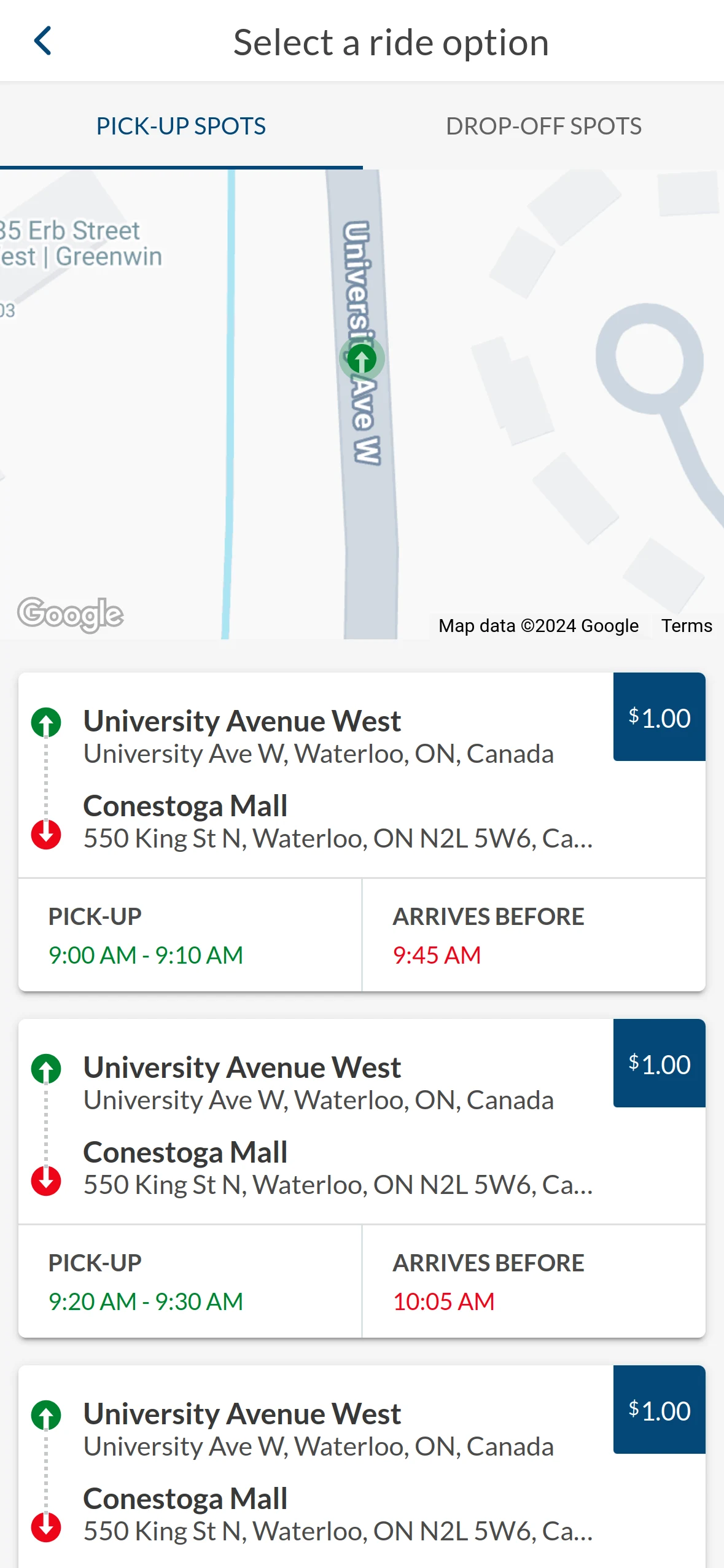 RideCo Waterloo screenshot