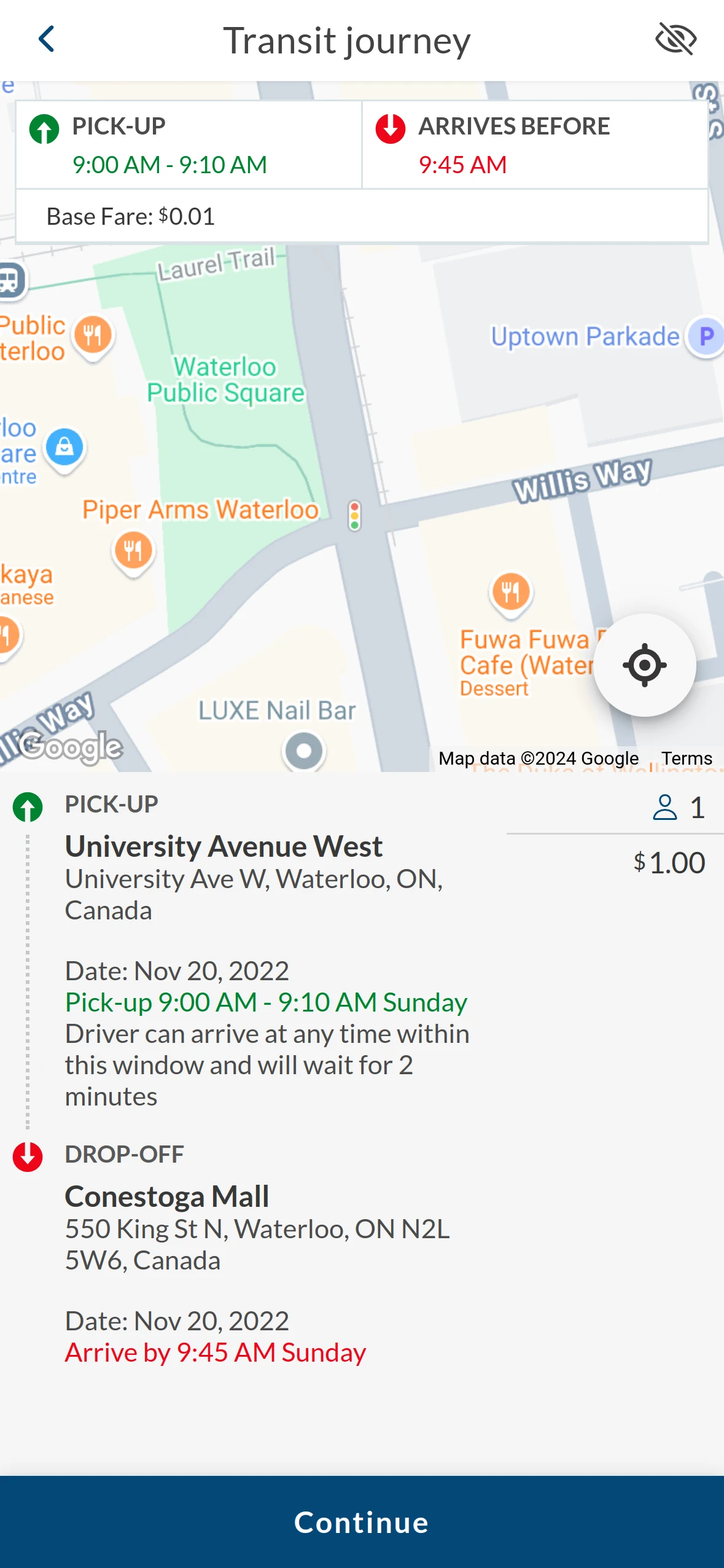 RideCo Waterloo screenshot